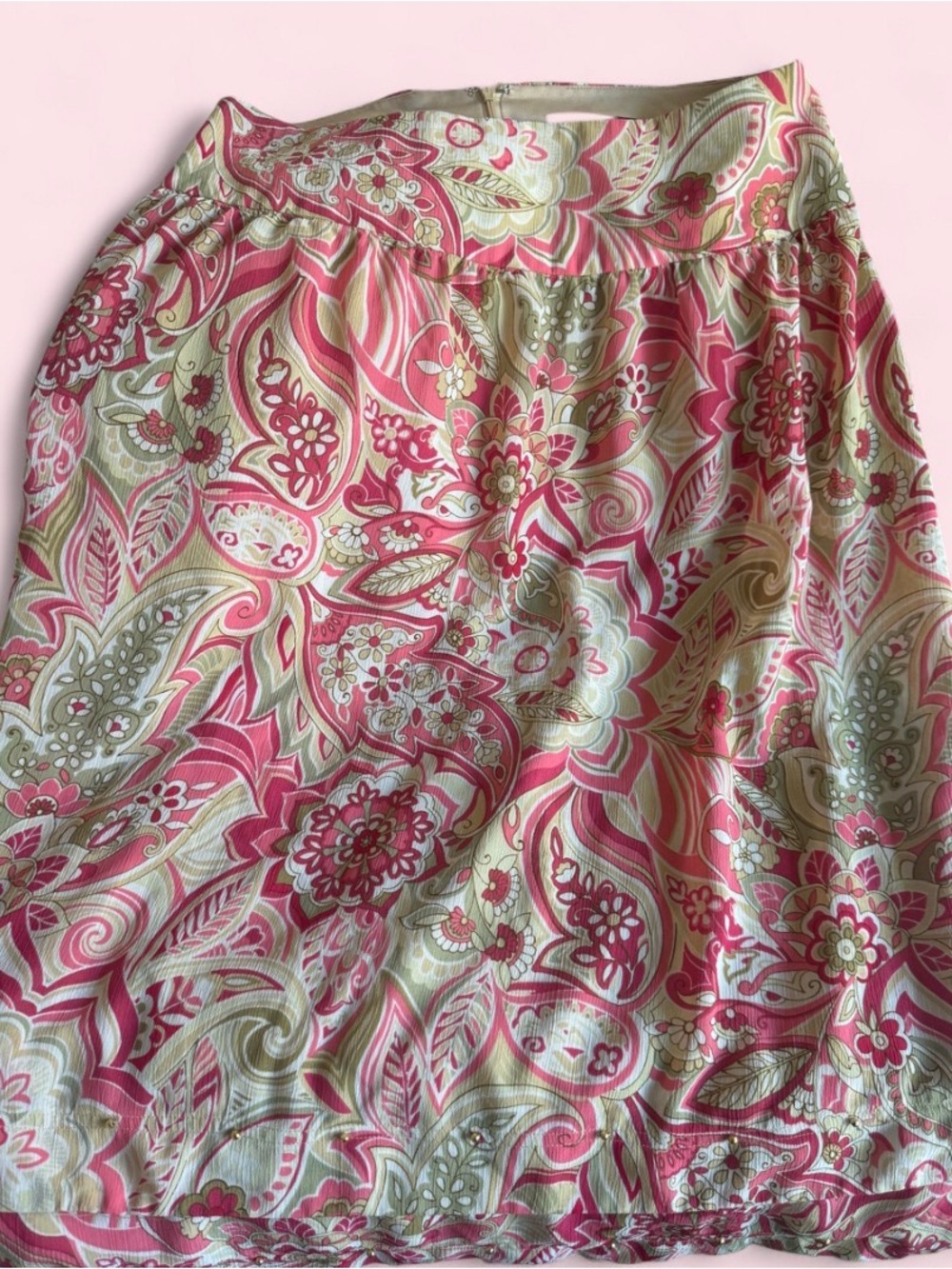 Requirements Pink Paisley Midi Skirt with Cream Accents